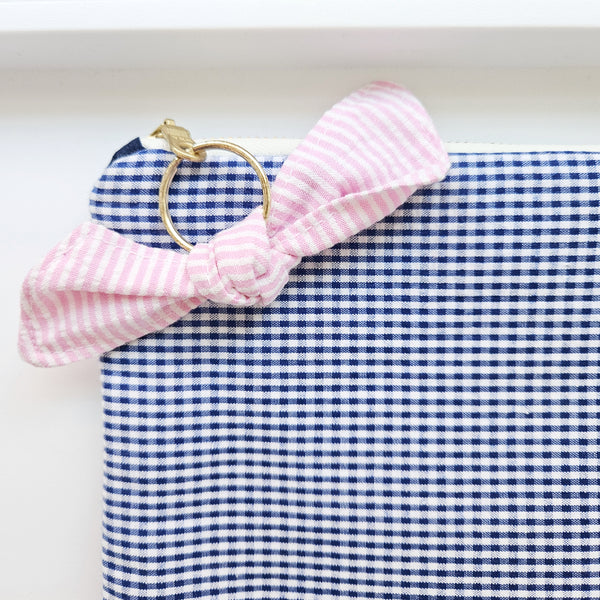 Navy Gingham Zipper Pouch