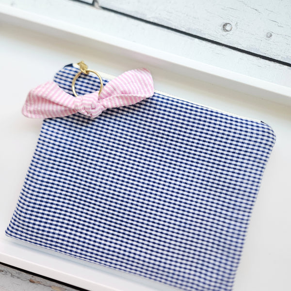 Navy Gingham Zipper Pouch