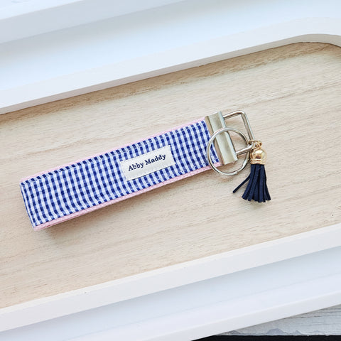 Navy Seersucker Keyfob