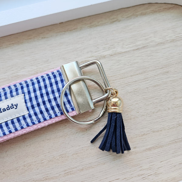 Navy Seersucker Keyfob