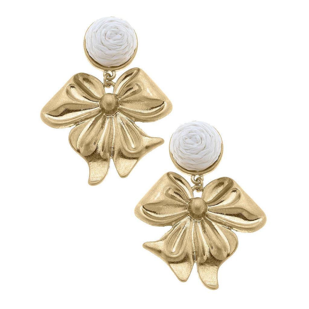 Aurora Rattan Bow Earrings: White