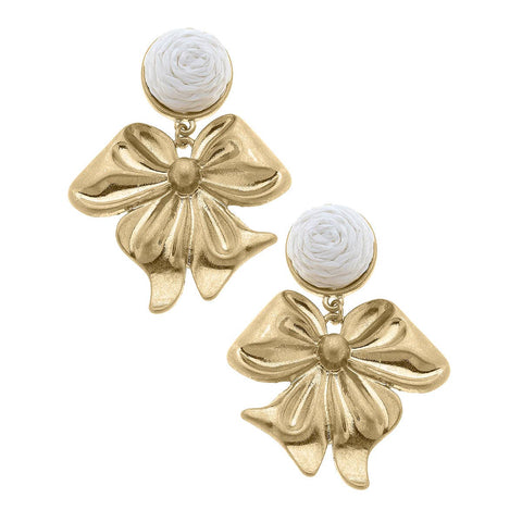 Aurora Rattan Bow Earrings: White