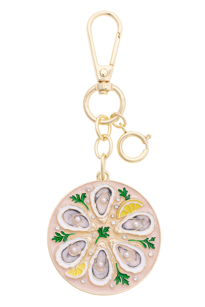 Pearl Oyster Platter Embellished Bag Charm in Multi
