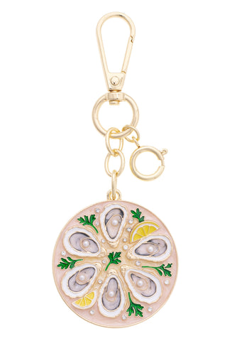 Pearl Oyster Platter Embellished Bag Charm in Multi