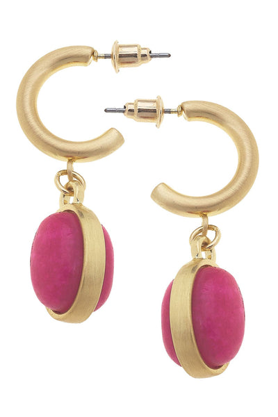 Caroline Gemstone Drop Hoop Earrings: Light Pink