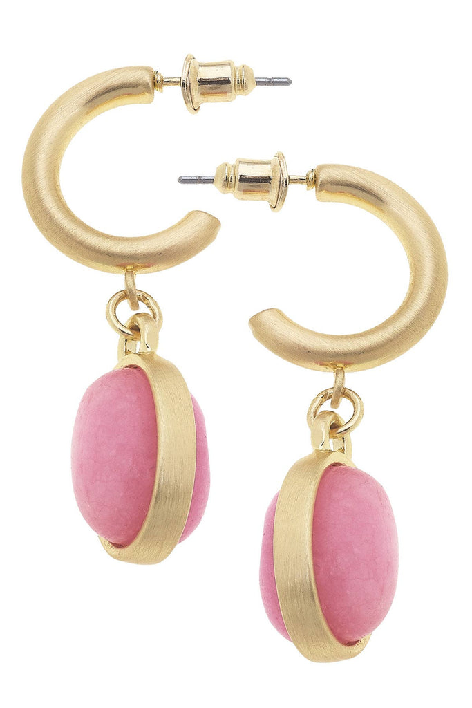 Caroline Gemstone Drop Hoop Earrings: Light Pink