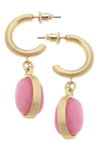 Caroline Gemstone Drop Hoop Earrings: Light Pink
