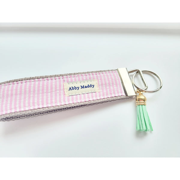 Pink Seersucker Keyfob